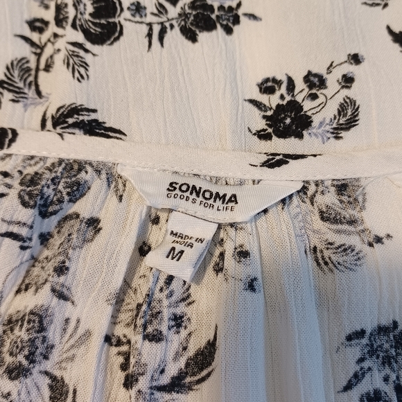 NWT Sonoma White With Navy Blue Flowers Women's Blouse - Picture 5 of 13